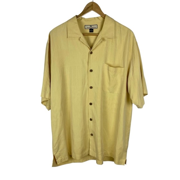 Tommy Bahama 100% Silk Men’s Yellow Button Shirt Size M Short Sleeves Casual - Picture 1 of 8